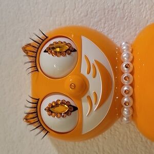 Jeweled Festival Orange Lady Kit Kat Cat Klock Clock